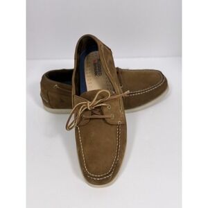 Rugged Shark Men's Leather Boat Shoes Brown Moc Toe Lace Up Deck Size 11.5M